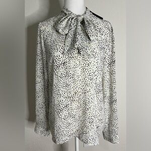 Banana Republic Silky Polka Dot Neck Tie Blouse Top Size L